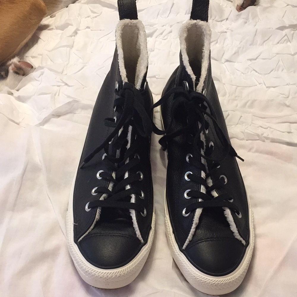 Converse Leather high top black sneaker/boot, 11.
